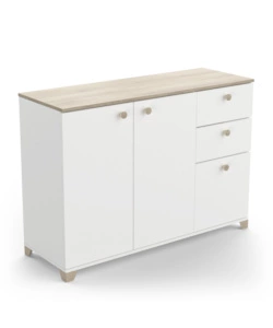 MOBILE MULTIUSO "IZZY" 3 ANTE E 2 CASSETTI BIANCO OPACO E QUERCIA, 119,6X41,9X85,1 CM